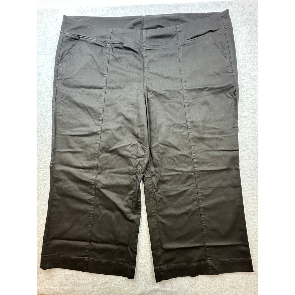 Belle by Kim Gravel Women 32WP Black Pull On Crop Pants Wide Leg Seamed Pocket